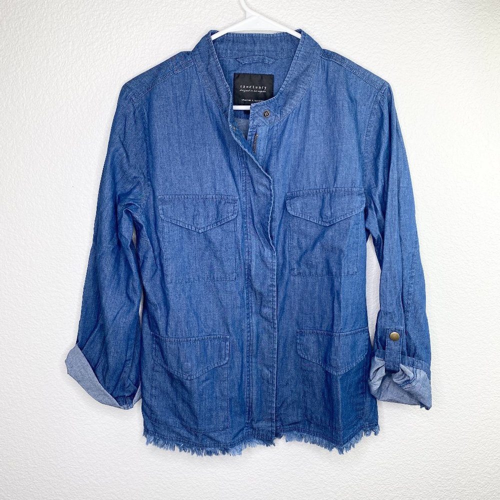NWOT Sanctuary Denim Button Zip Up Boyfriend Shirt